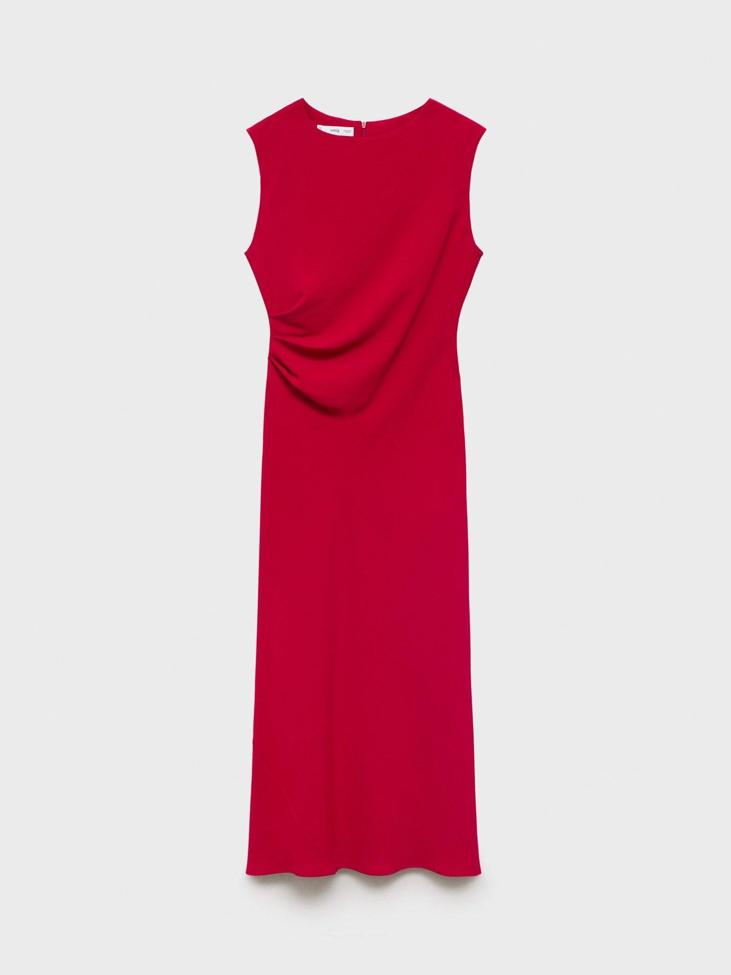 Product image 3 of 9, which shows Mango Edgar Sleeveless Ruched Dress, Red, 10