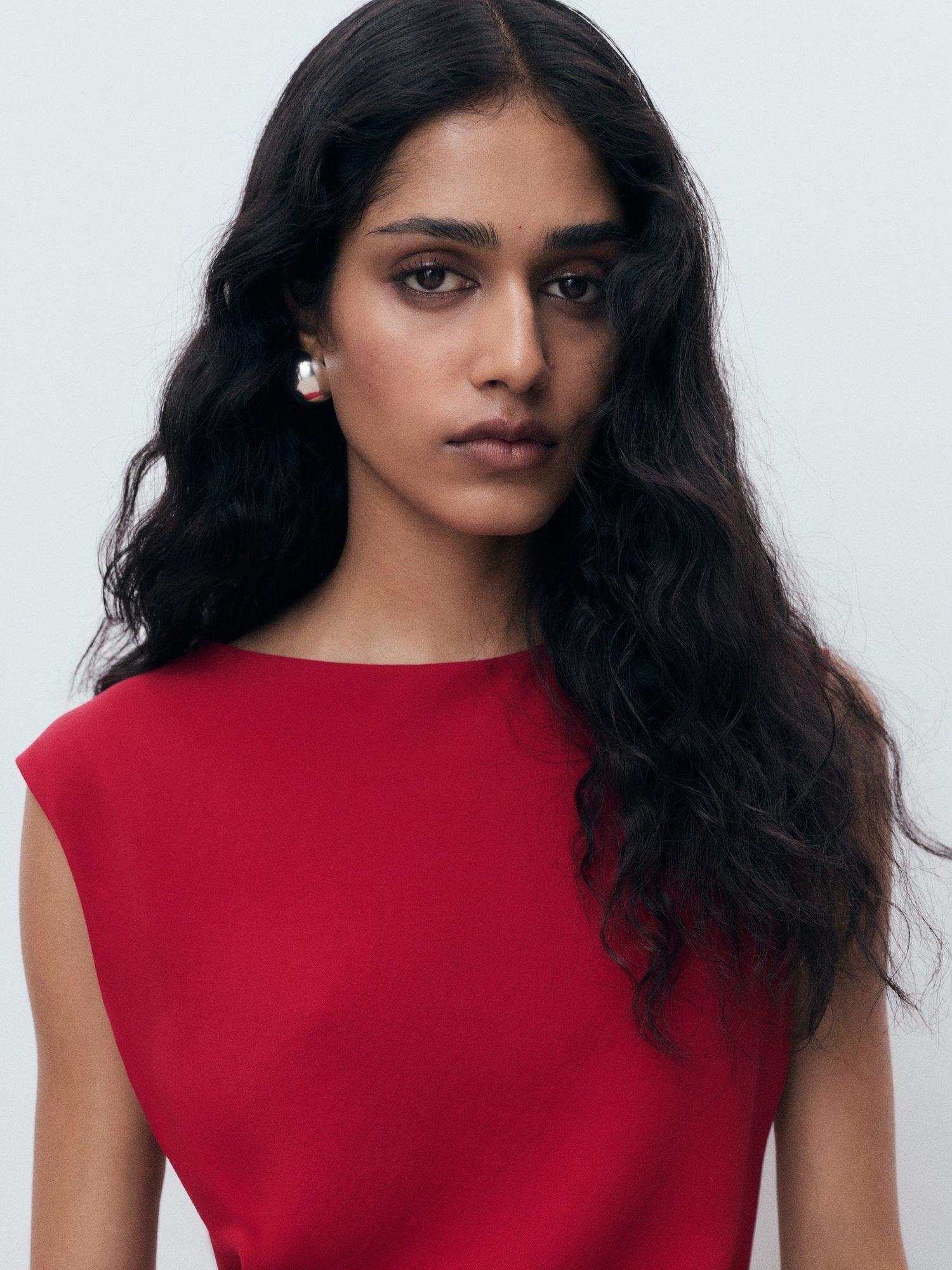 Product image 6 of 9, which shows Mango Edgar Sleeveless Ruched Dress, Red, 10