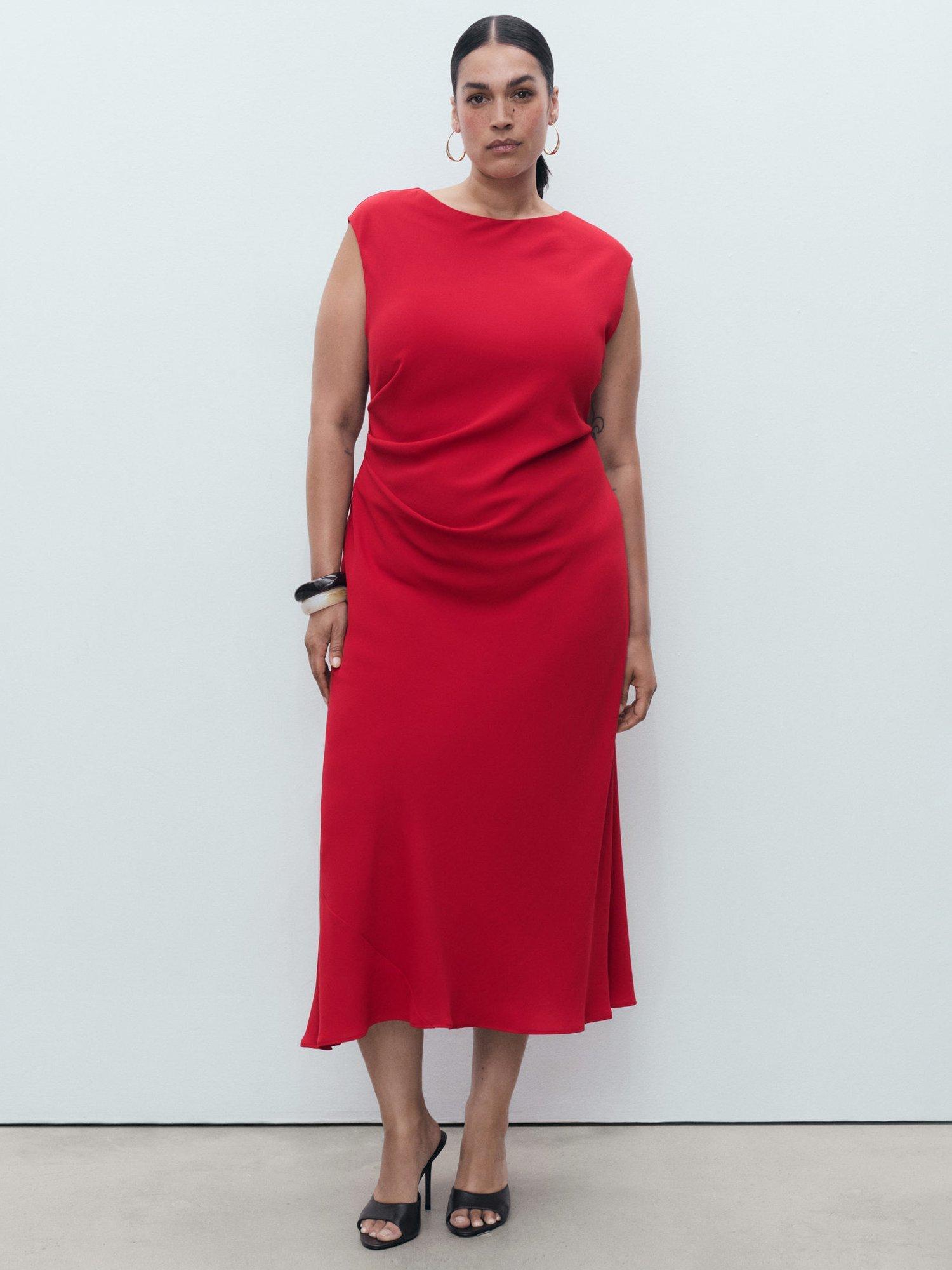 Product image 8 of 9, which shows Mango Edgar Sleeveless Ruched Dress, Red, 10