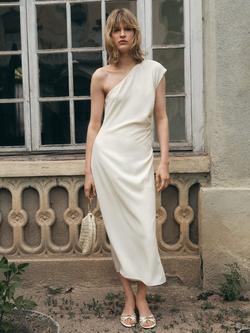 Mango Edine Ruched Midi Dress, Natural White, Natural White