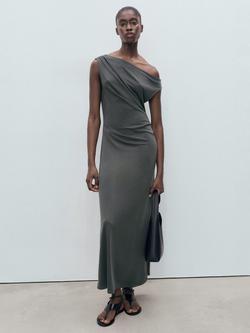 Mango Cupo Drape Sleeveless Dress, Charcoal, Charcoal