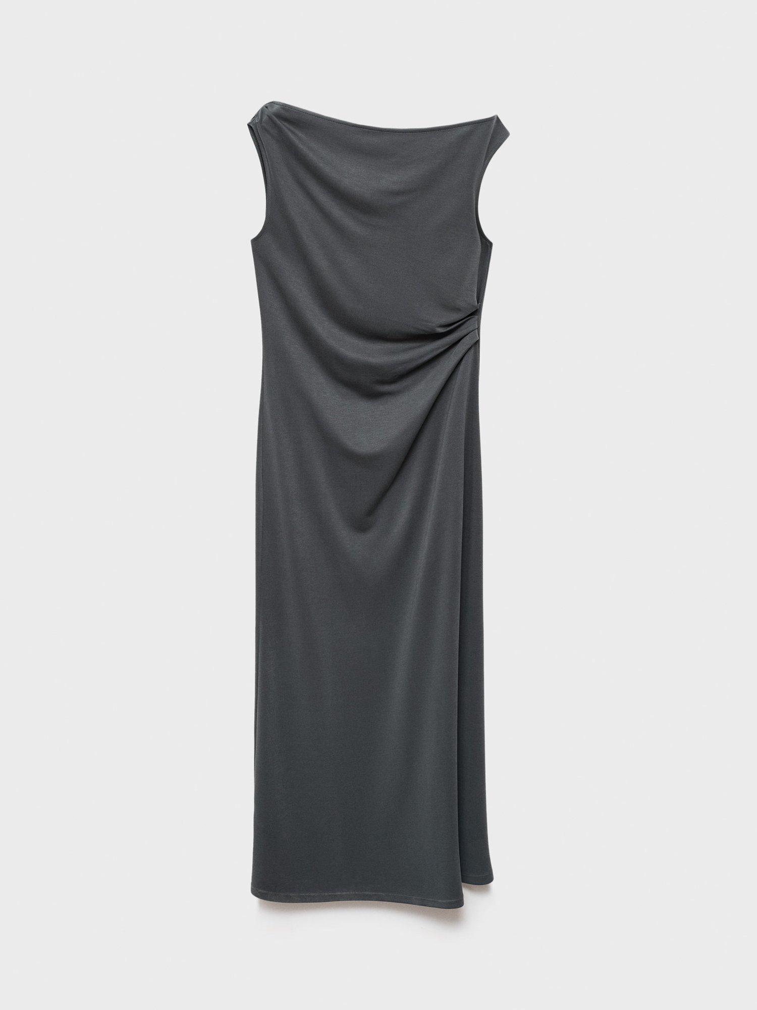 Product image 3 of 6, which shows Mango Cupo Drape Sleeveless Dress, Charcoal, 10