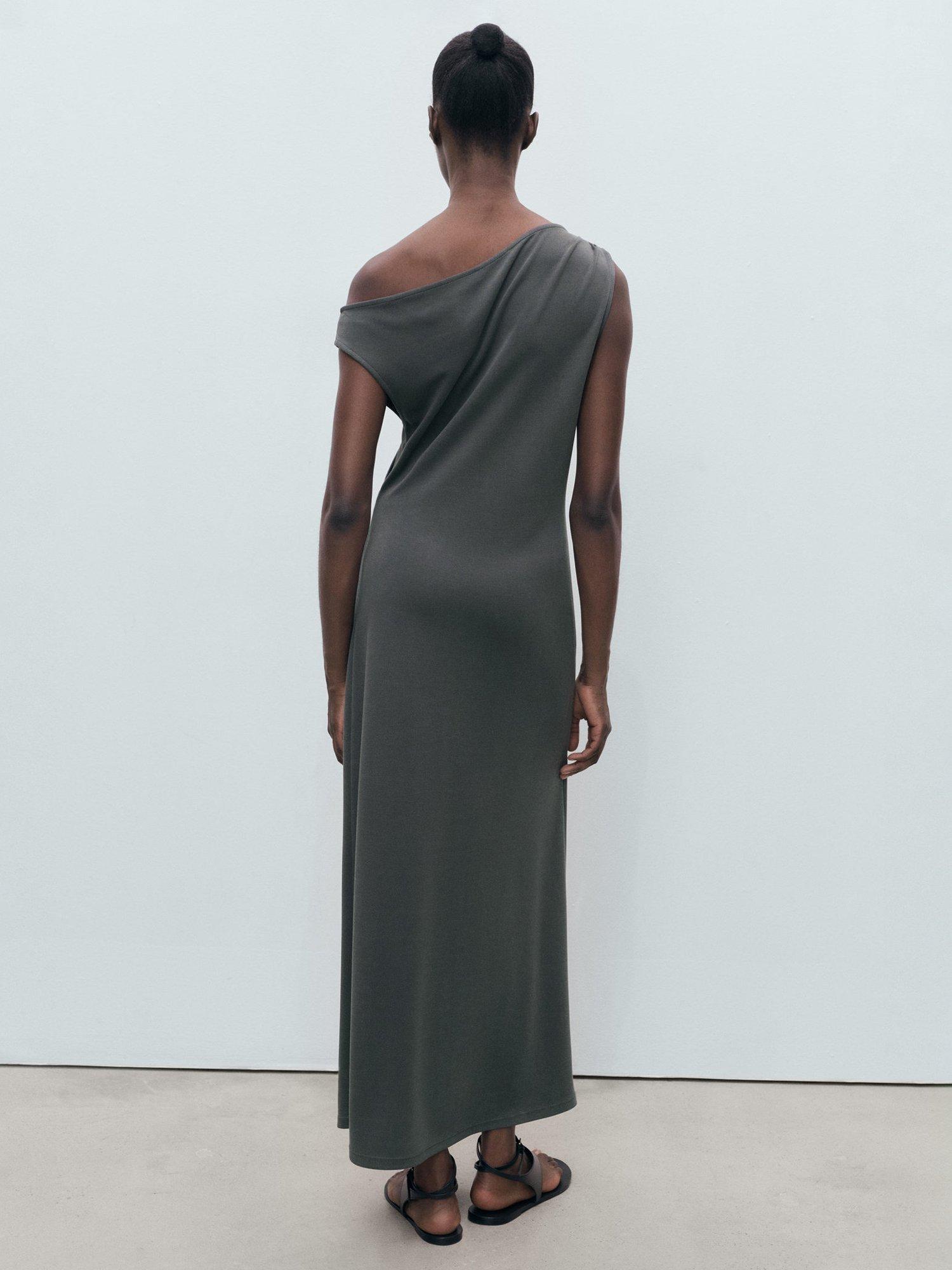 Product image 4 of 6, which shows Mango Cupo Drape Sleeveless Dress, Charcoal, 10