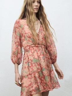 Mango Celia Floral Mini Dress, Dark Red, Dark Red