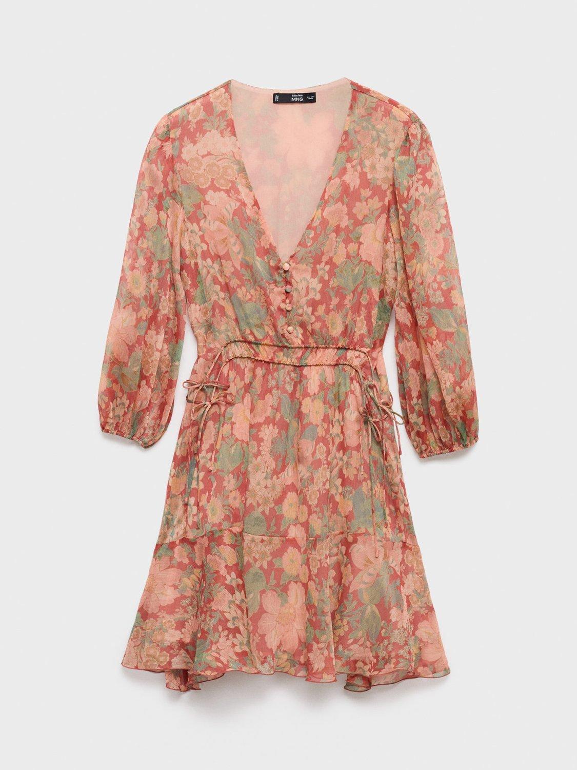 Product image 3 of 7, which shows Mango Celia Floral Mini Dress, Dark Red, 10