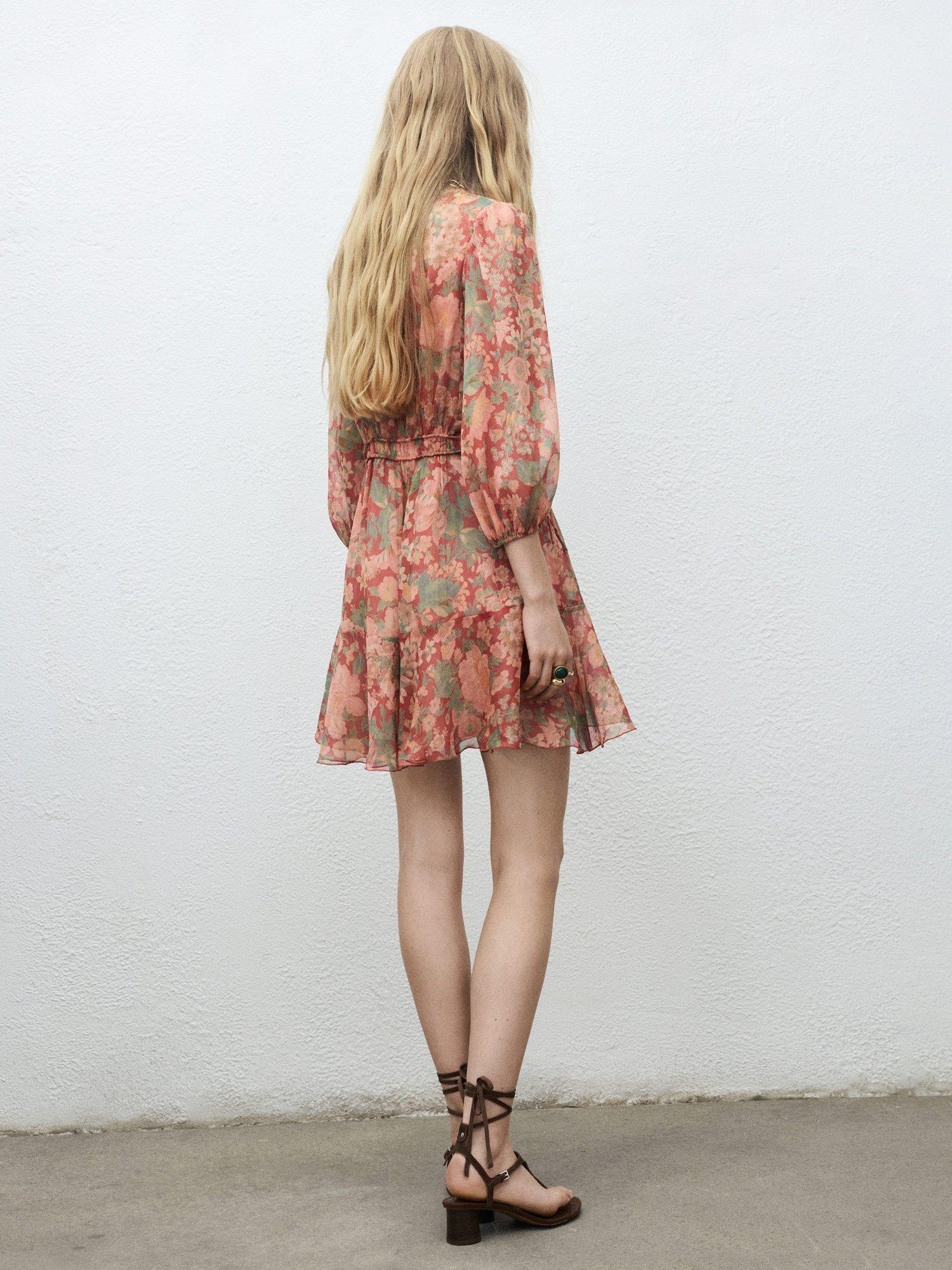 Product image 4 of 7, which shows Mango Celia Floral Mini Dress, Dark Red, 10