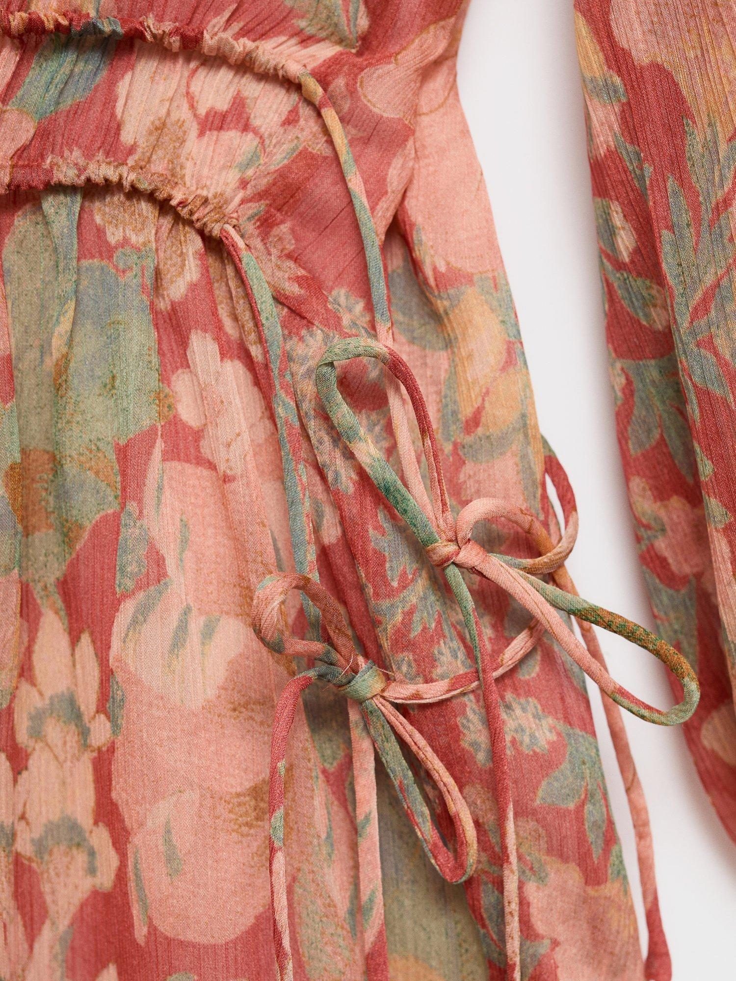 Product image 5 of 7, which shows Mango Celia Floral Mini Dress, Dark Red, 10