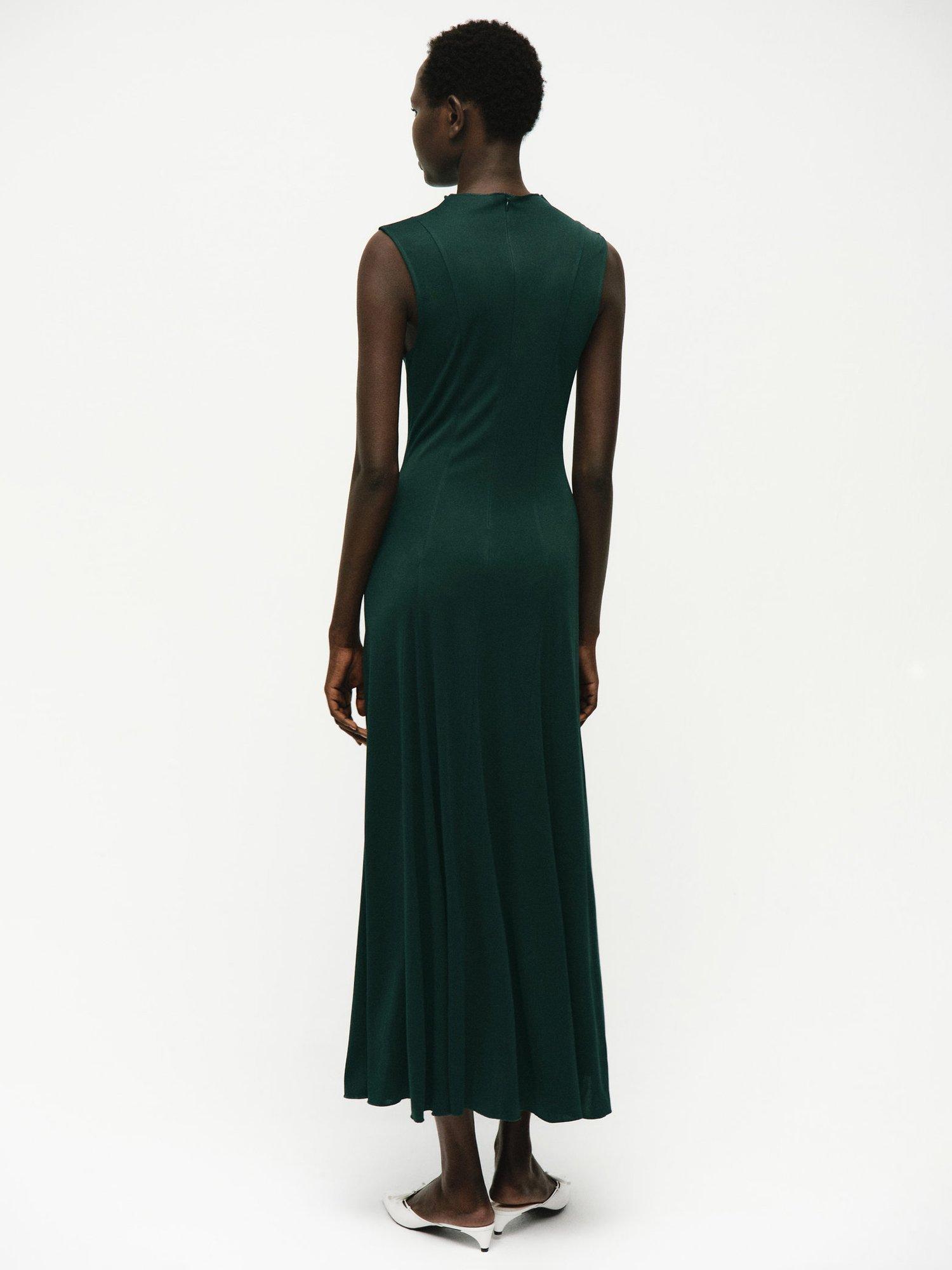 Product image 4 of 7, which shows Mango Godeti Sleeveless Dress, Dark Green, 10