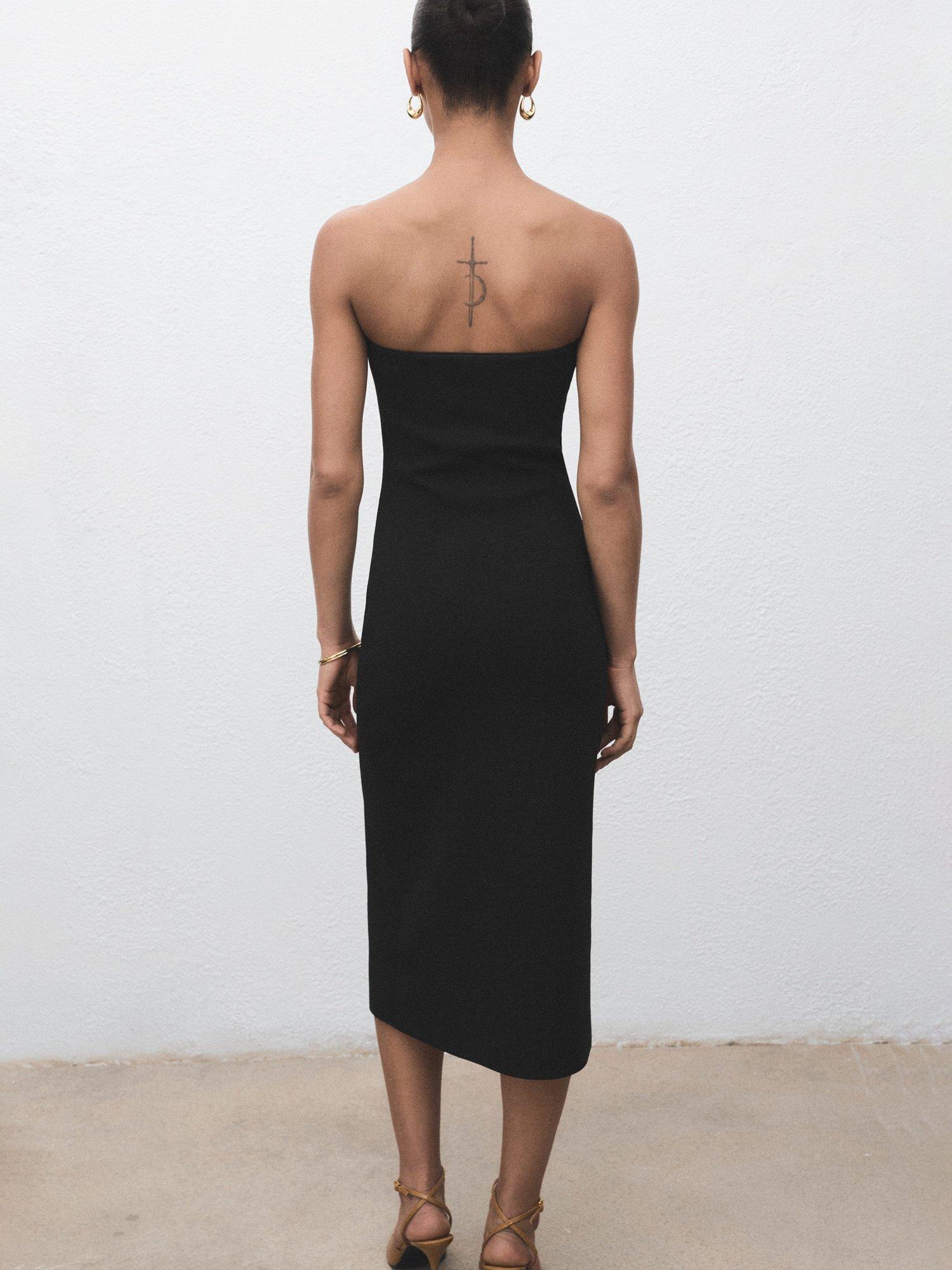Product image 4 of 7, which shows Mango Dali Button Detail Strapless Dress, Black, 10