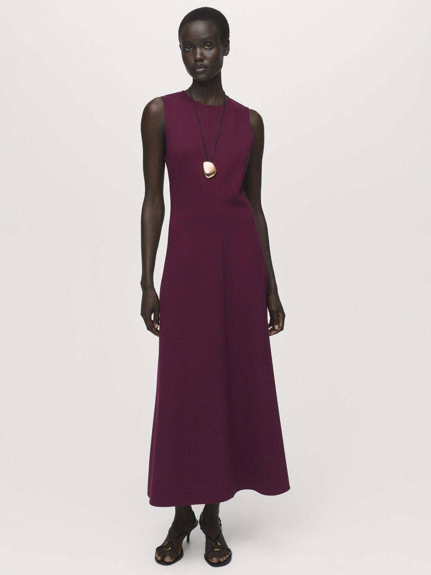 Product image 2 of 9, which shows Mango Letizia Sleeveless Dress, Dark Red, 4