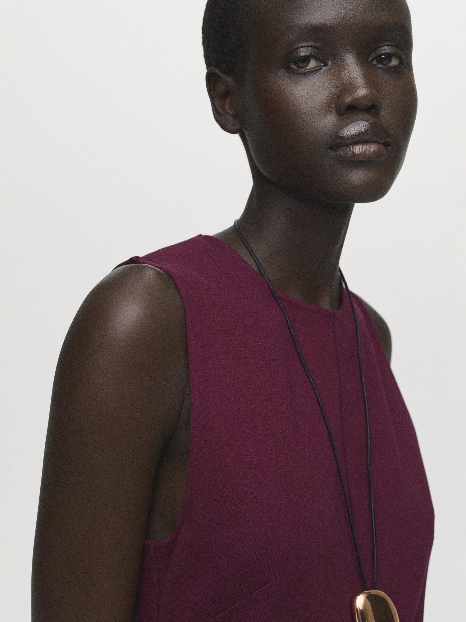 Product image 6 of 9, which shows Mango Letizia Sleeveless Dress, Dark Red, 4