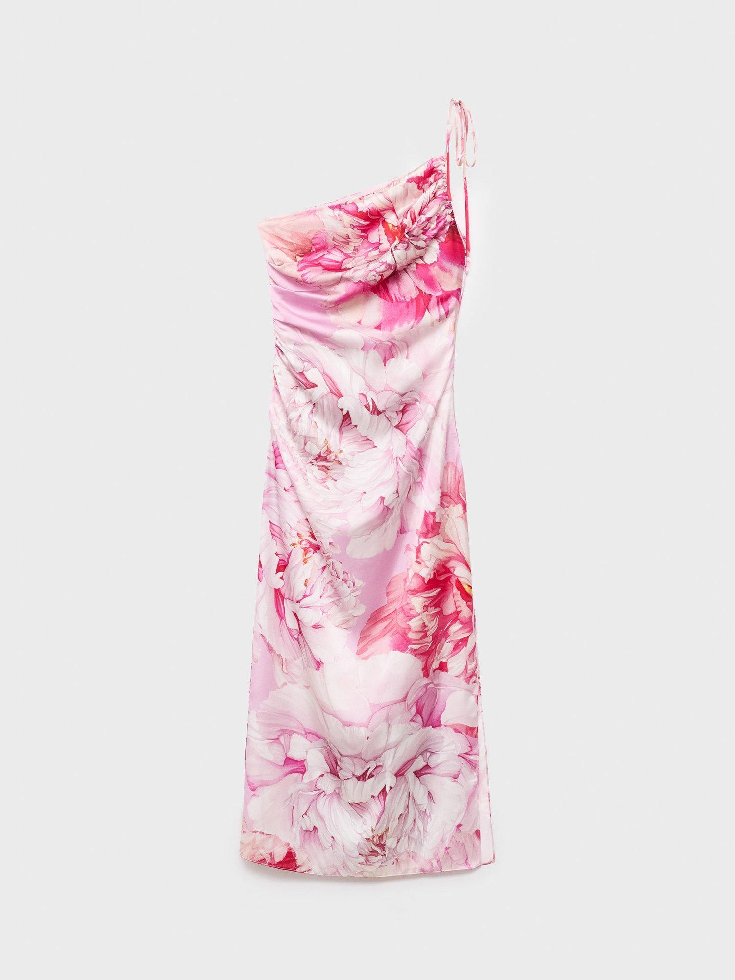 Product image 3 of 6, which shows Mango Mina One Shoulder Floral Dress, Pink/Multi, 10