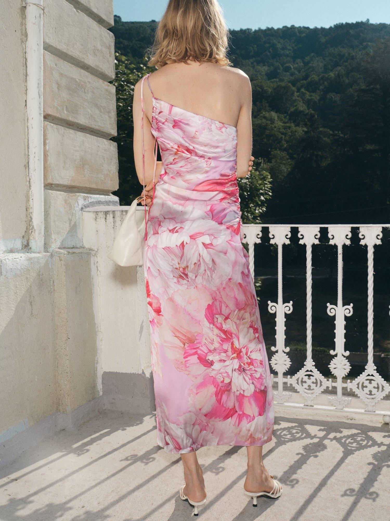Product image 4 of 6, which shows Mango Mina One Shoulder Floral Dress, Pink/Multi, 10