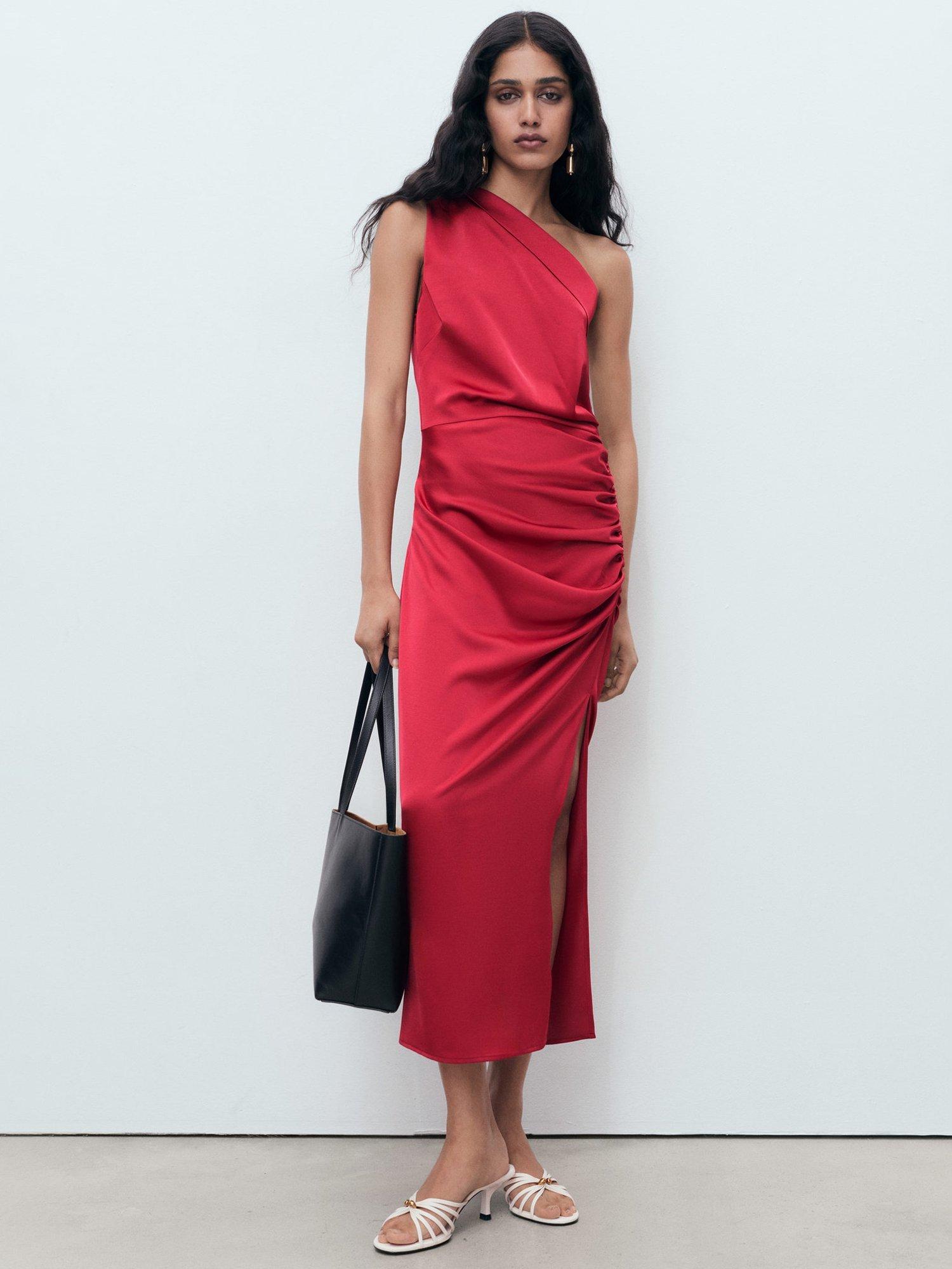 Product image 2 of 8, which shows Mango Safron One Shoulder Midi Dress, Dark Red, 6
