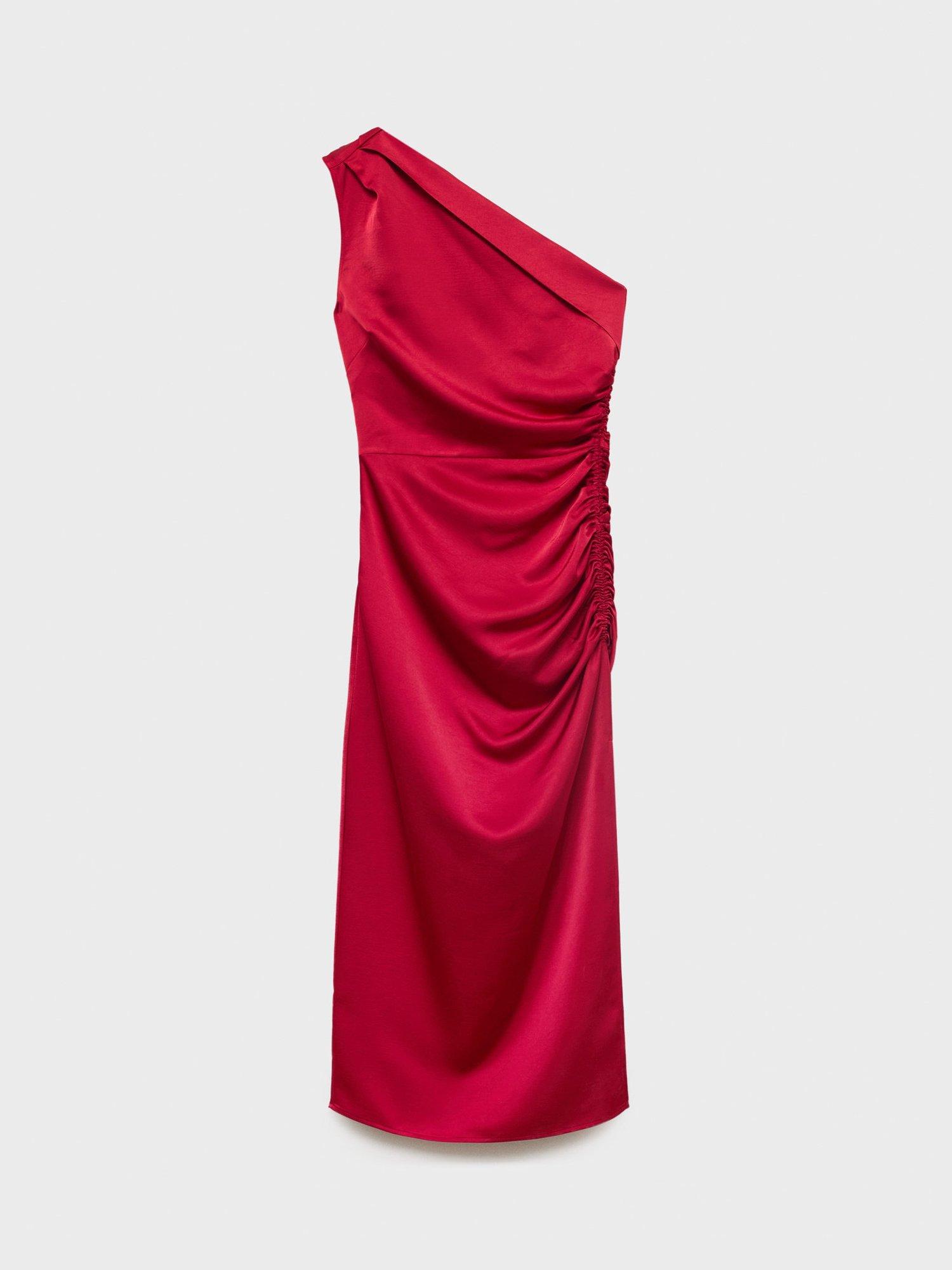 Product image 3 of 8, which shows Mango Safron One Shoulder Midi Dress, Dark Red, 6