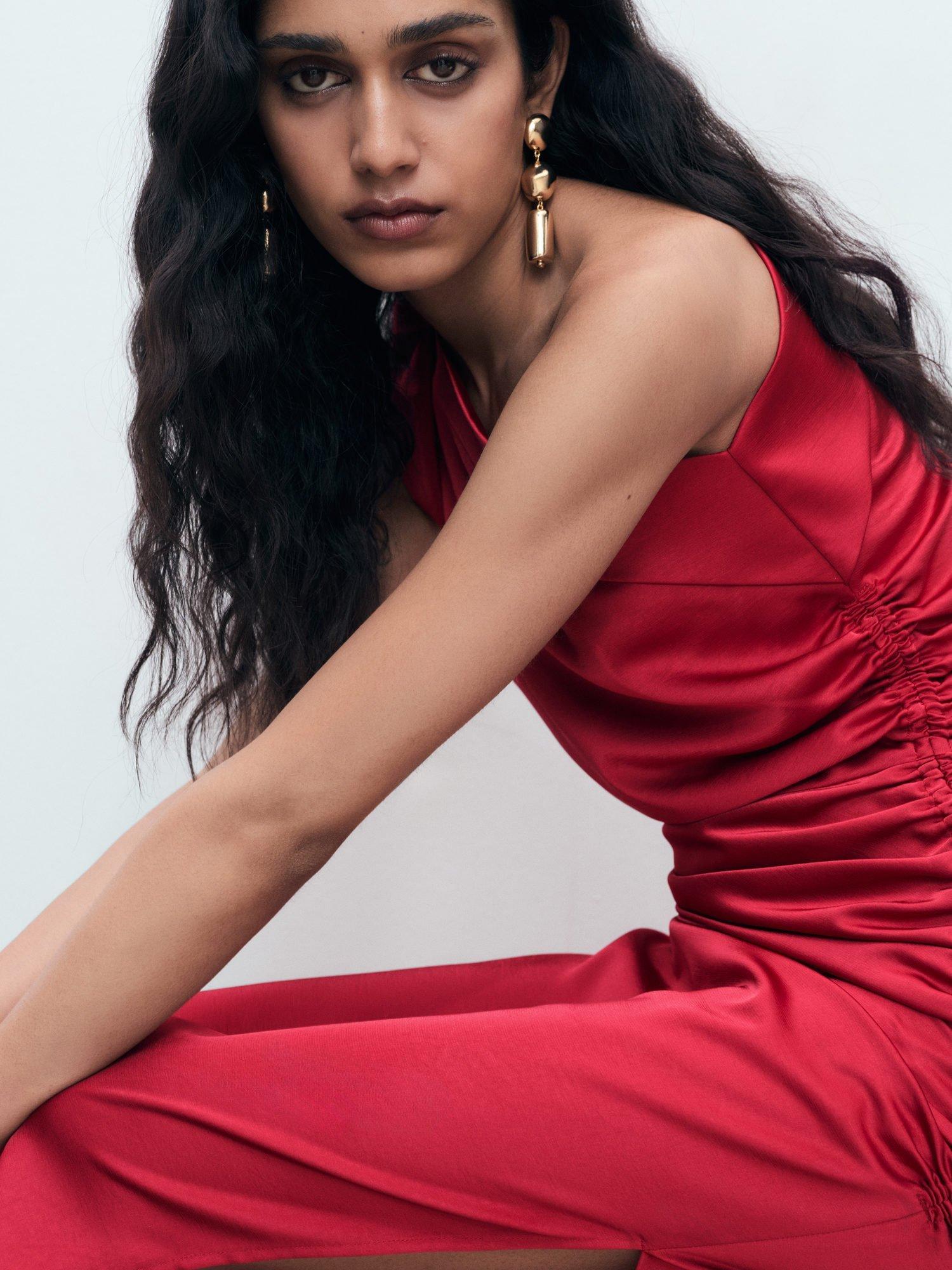 Product image 7 of 8, which shows Mango Safron One Shoulder Midi Dress, Dark Red, 6