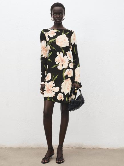Mango Saltin Floral Mini Dress, Black, Black