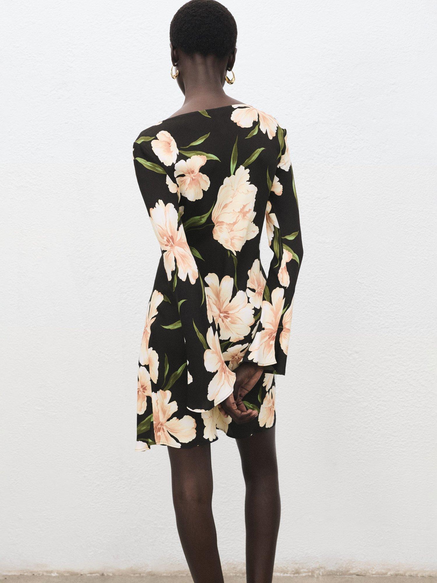 Product image 4 of 7, which shows Mango Saltin Floral Mini Dress, Black, 10