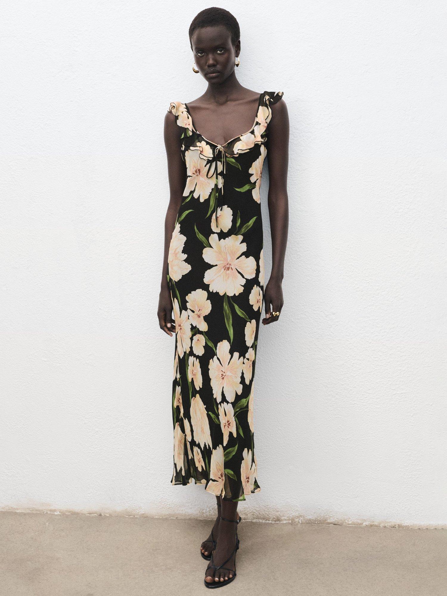 Product image 1 of 8, which shows Mango Salty Floral Midi Dress, Black, 6