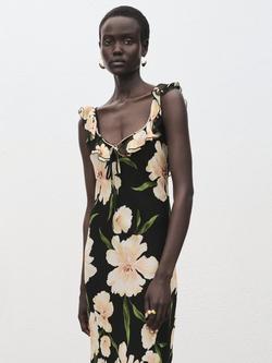 Mango Salty Floral Midi Dress, Black - view 2, Black