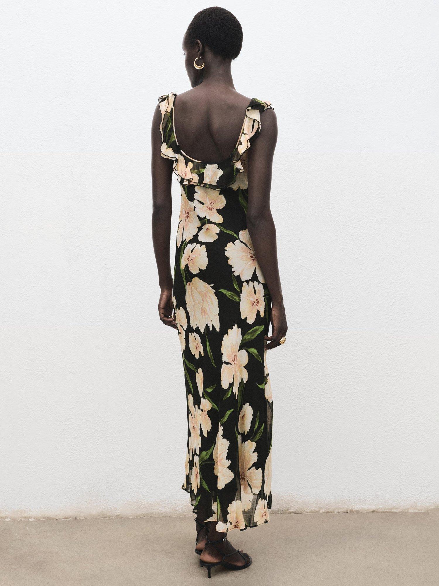 Product image 4 of 8, which shows Mango Salty Floral Midi Dress, Black, 6