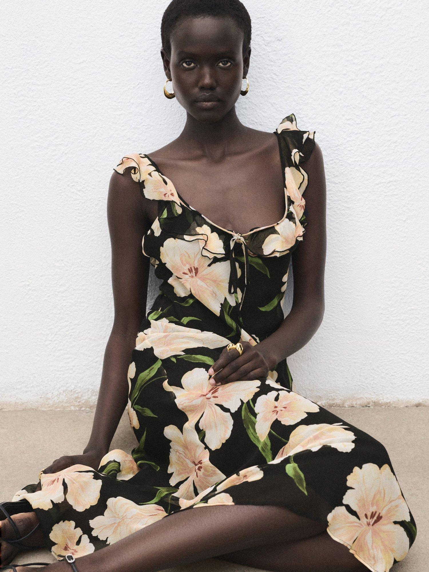 Product image 7 of 8, which shows Mango Salty Floral Midi Dress, Black, 6