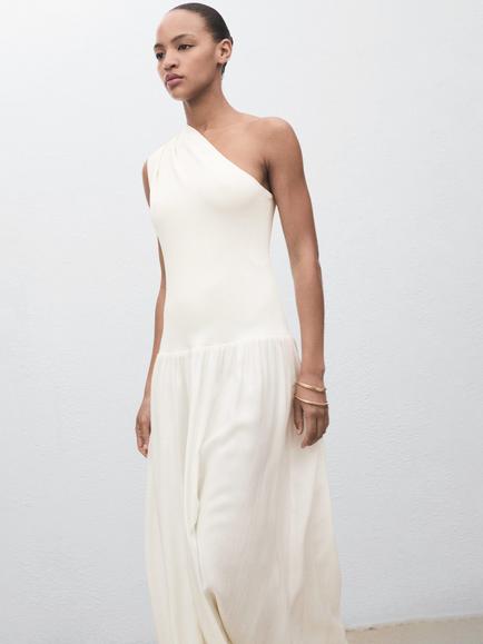 Mango Sandalo One Shoulder Maxi Dress, Natural White, Natural White