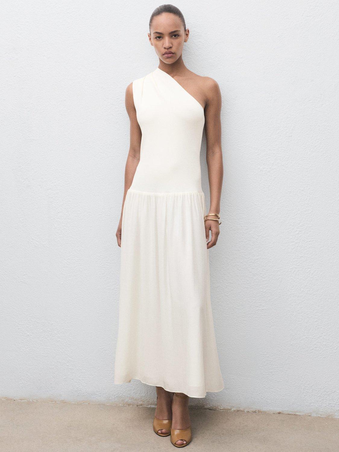 Product image 2 of 8, which shows Mango Sandalo One Shoulder Maxi Dress, Natural White, 10