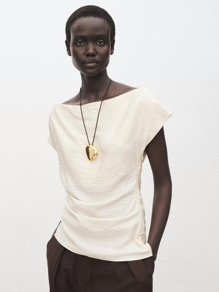Mango Manta Drape Asymmetric Top, White