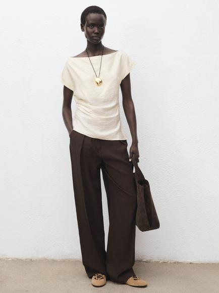 Mango Manta Drape Asymmetric Top - view 2, White