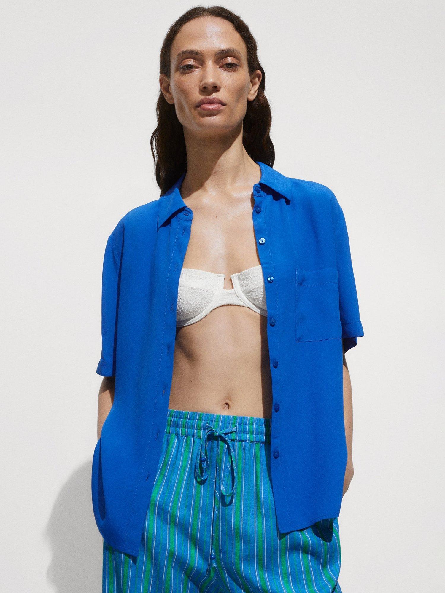 Product image 1 of 8, which shows Mango Moss Fluid Short Sleeve Shirt, Medium Blue, 10