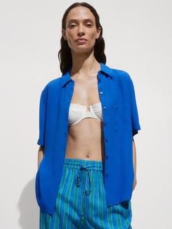 Mango Moss Fluid Short Sleeve Shirt, Medium Blue