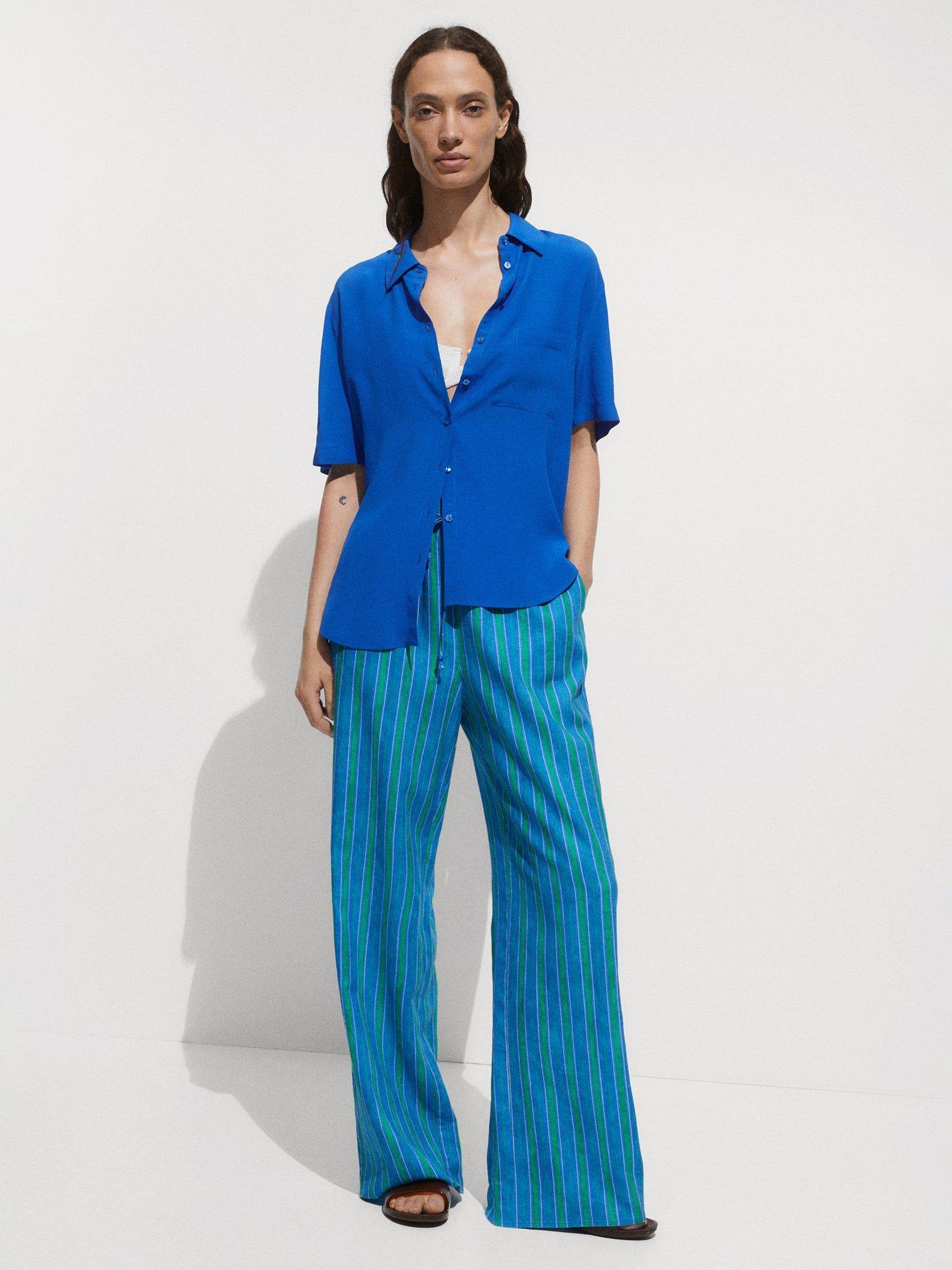 Product image 2 of 8, which shows Mango Moss Fluid Short Sleeve Shirt, Medium Blue, 10