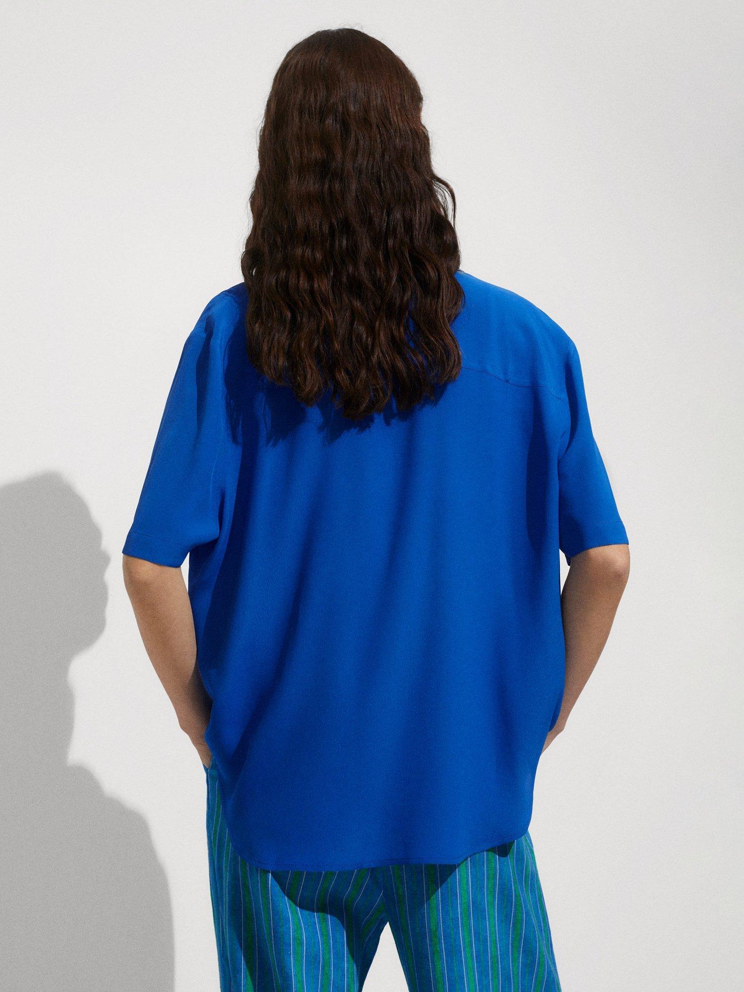 Product image 4 of 8, which shows Mango Moss Fluid Short Sleeve Shirt, Medium Blue, 10