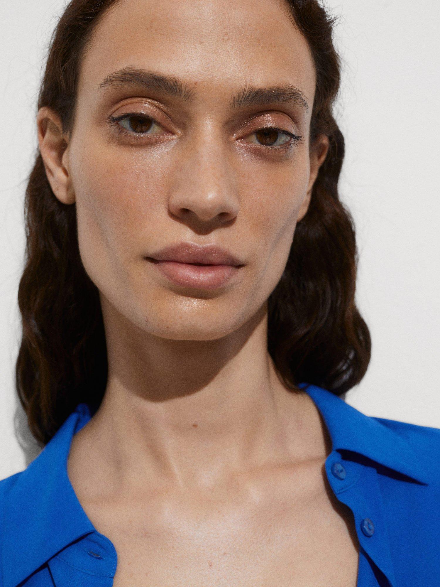 Product image 6 of 8, which shows Mango Moss Fluid Short Sleeve Shirt, Medium Blue, 10