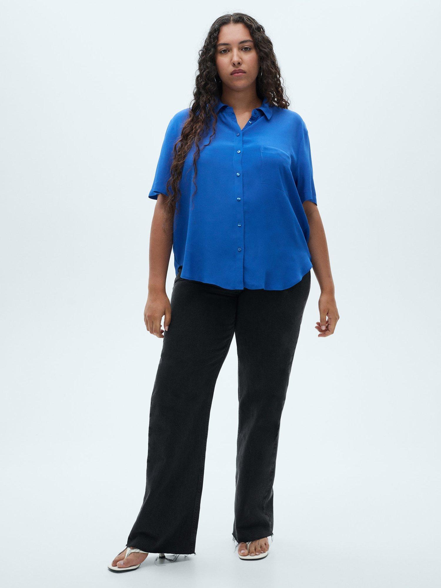 Product image 7 of 8, which shows Mango Moss Fluid Short Sleeve Shirt, Medium Blue, 10