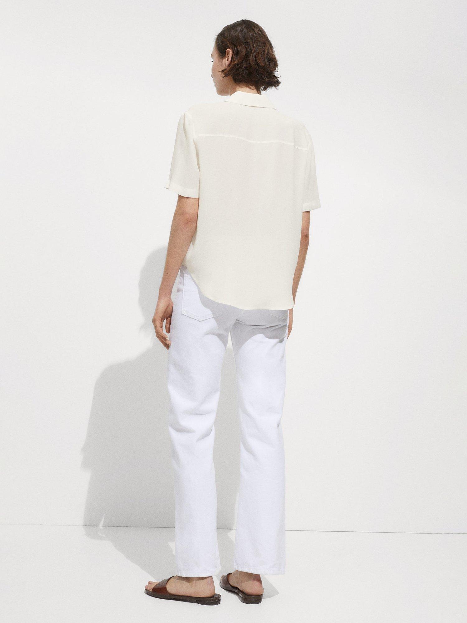 Product image 4 of 8, which shows Mango Moss Fluid Short Sleeve Shirt, Natural White, 4