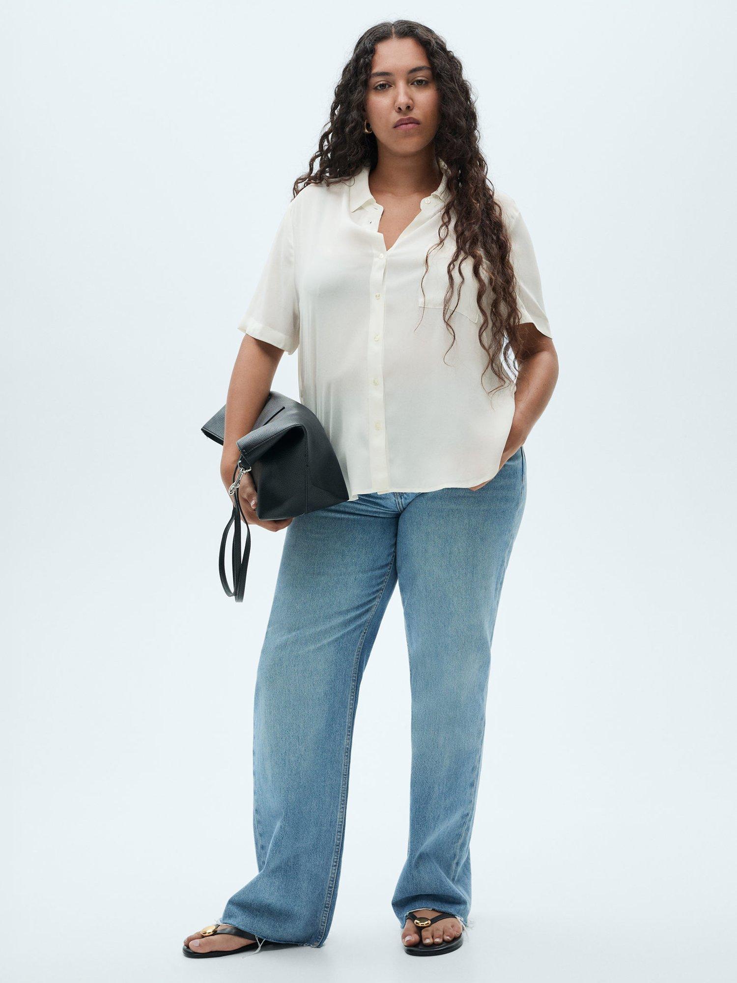 Product image 7 of 8, which shows Mango Moss Fluid Short Sleeve Shirt, Natural White, 4