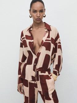 Mango Parisi Geometric Long Sleeve Shirt, Cream/Multi, Cream/Multi