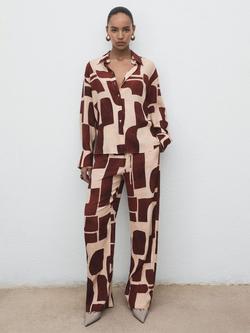 Mango Parisi Geometric Long Sleeve Shirt, Cream/Multi - view 2, Cream/Multi