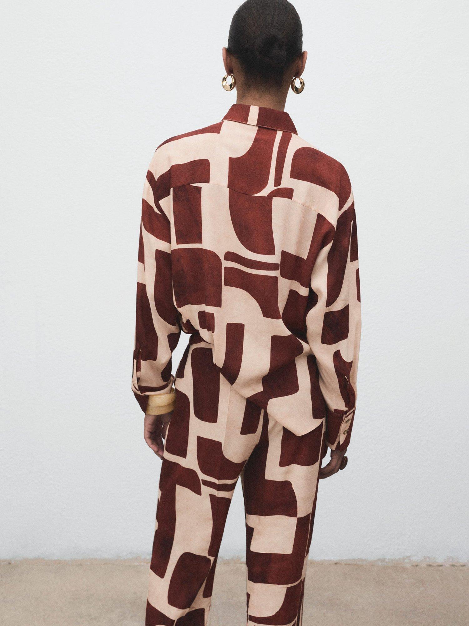 Product image 4 of 8, which shows Mango Parisi Geometric Long Sleeve Shirt, Cream/Multi, 10