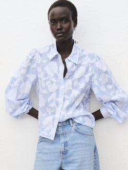 Mango Palomo Floral Long Sleeve Shirt, Pastel Blue, Pastel Blue