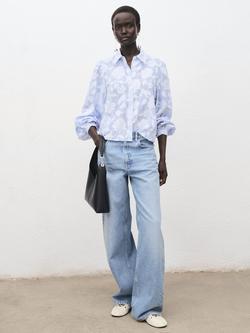 Mango Palomo Floral Long Sleeve Shirt, Pastel Blue - view 2, Pastel Blue