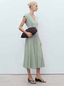 Mango Sprung Pleat Detail Midi Dress, Green - view 2, Green