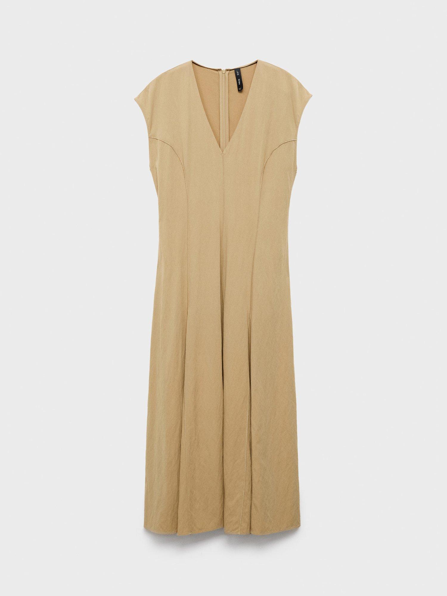 Product image 3 of 9, which shows Mango Sprung Pleat Detail Midi Dress, Beige, 10