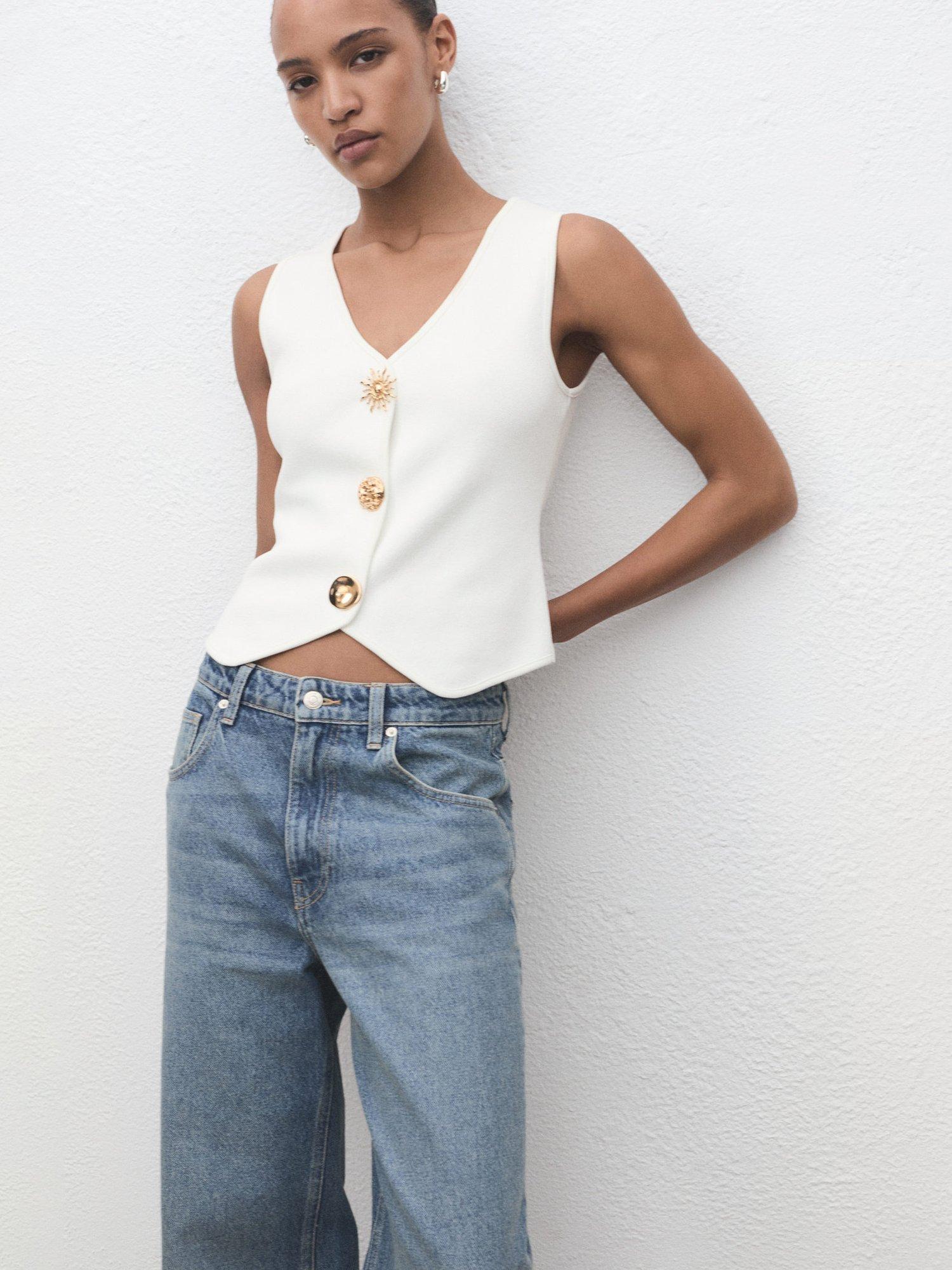 Product image 1 of 8, which shows Mango Antonia Decorative Button Waistcoat, White, S