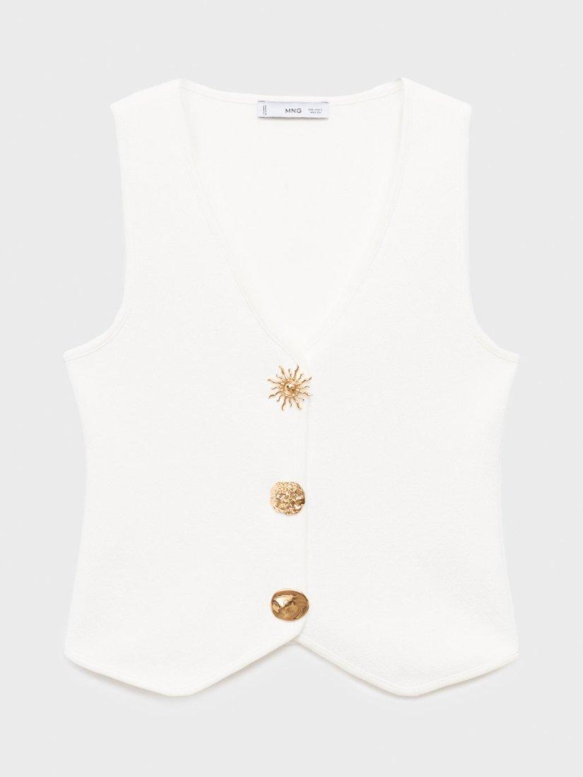 Product image 3 of 8, which shows Mango Antonia Decorative Button Waistcoat, White, S