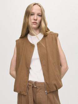 Mango Doris Zip Gilet, Brown, Brown