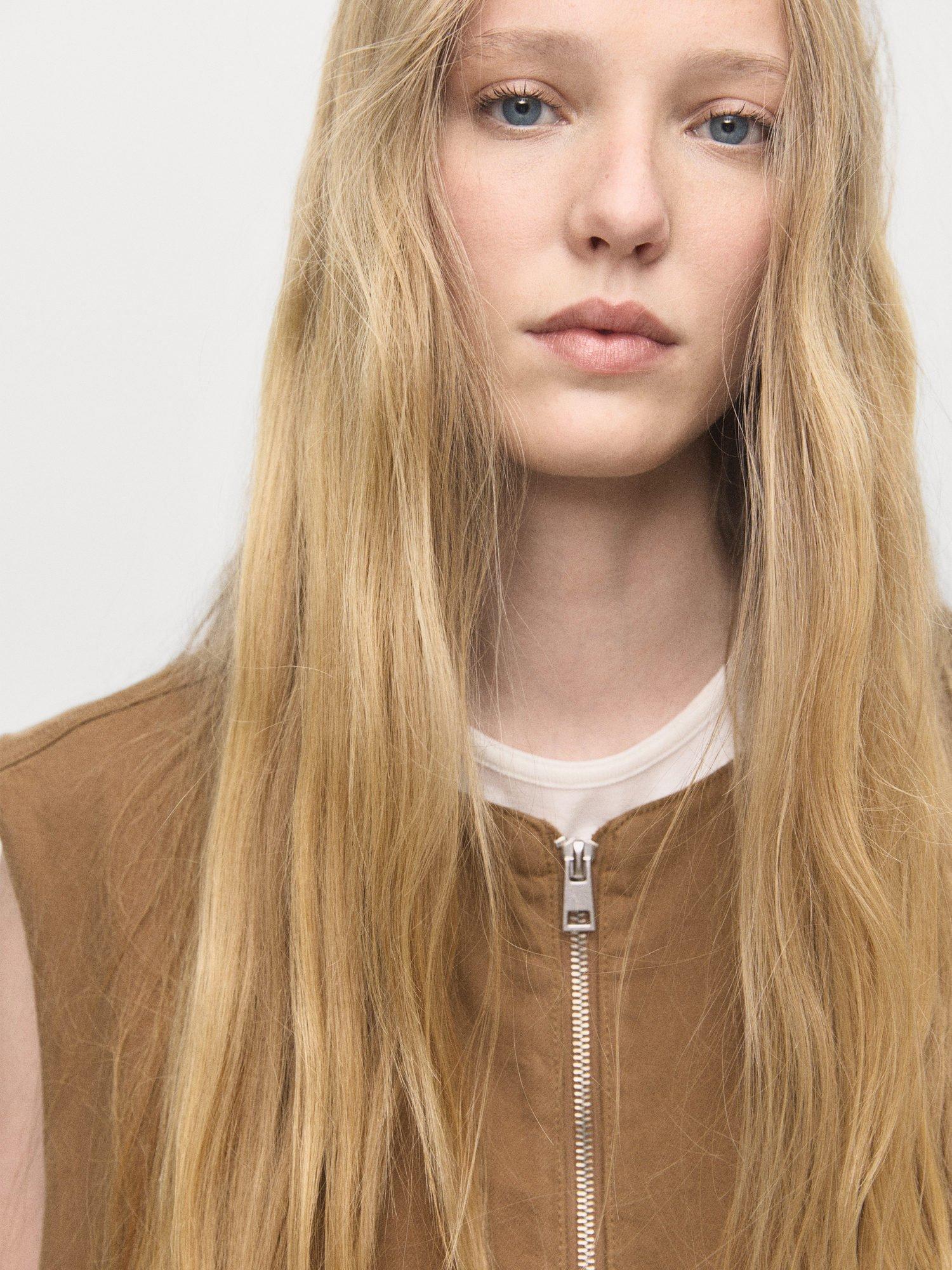 Product image 6 of 8, which shows Mango Doris Zip Gilet, Brown, S