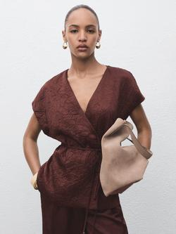 Mango Flor Jaquard Wrap Waistcoat, Dark Brown, Dark Brown